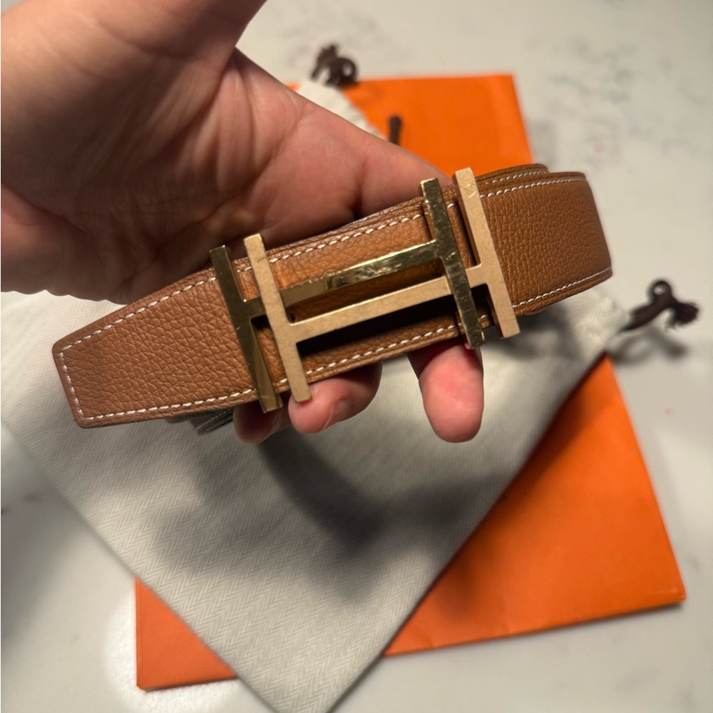 Hermes Brown Leather Belt with Gold Buckle